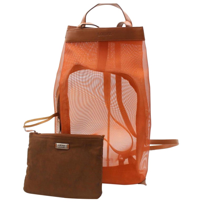 Loewe Mesh Backpack with Pouch 868549 Orange Nylon Tote For Sale at 1stDibs