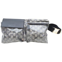 Gucci Crystal Monogram Belt Waist Pouch 867375 Grey Coated Canvas Cross Body Bag