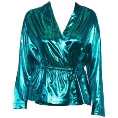 1980S Teal Lamé Gucci Style Disco Wrap Top