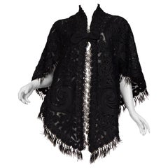 Victorian Black Silk & Cotton Net Appliquéd Dolman Styled Mantle Cape