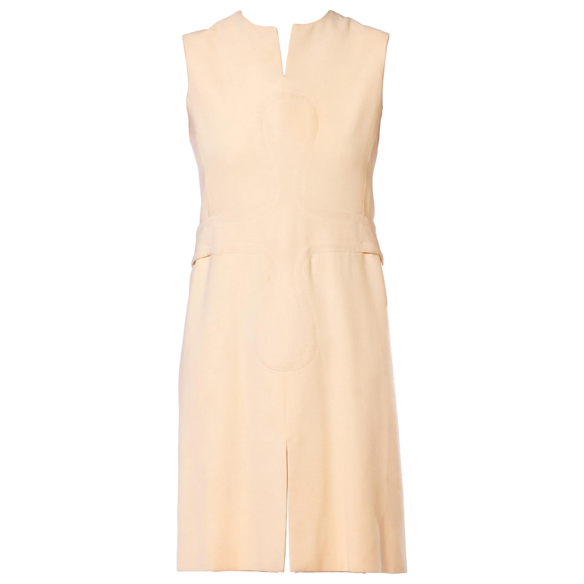 1960S PIERRE CARDIN Cream Wool Mod Dress For Sale