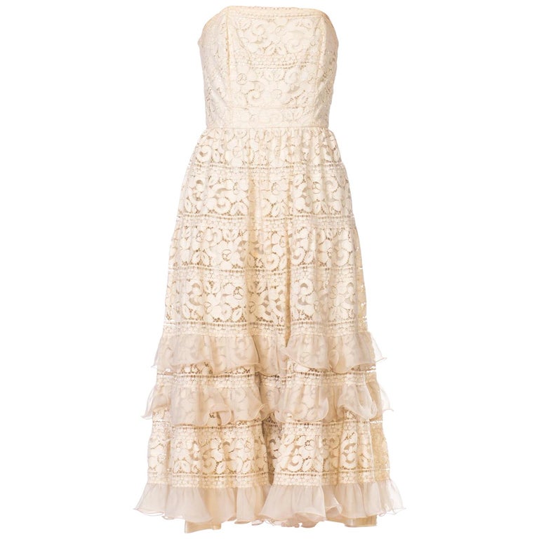 1960s Ninazur of Cannes French Lace Dress with Ruffles at 1stdibs