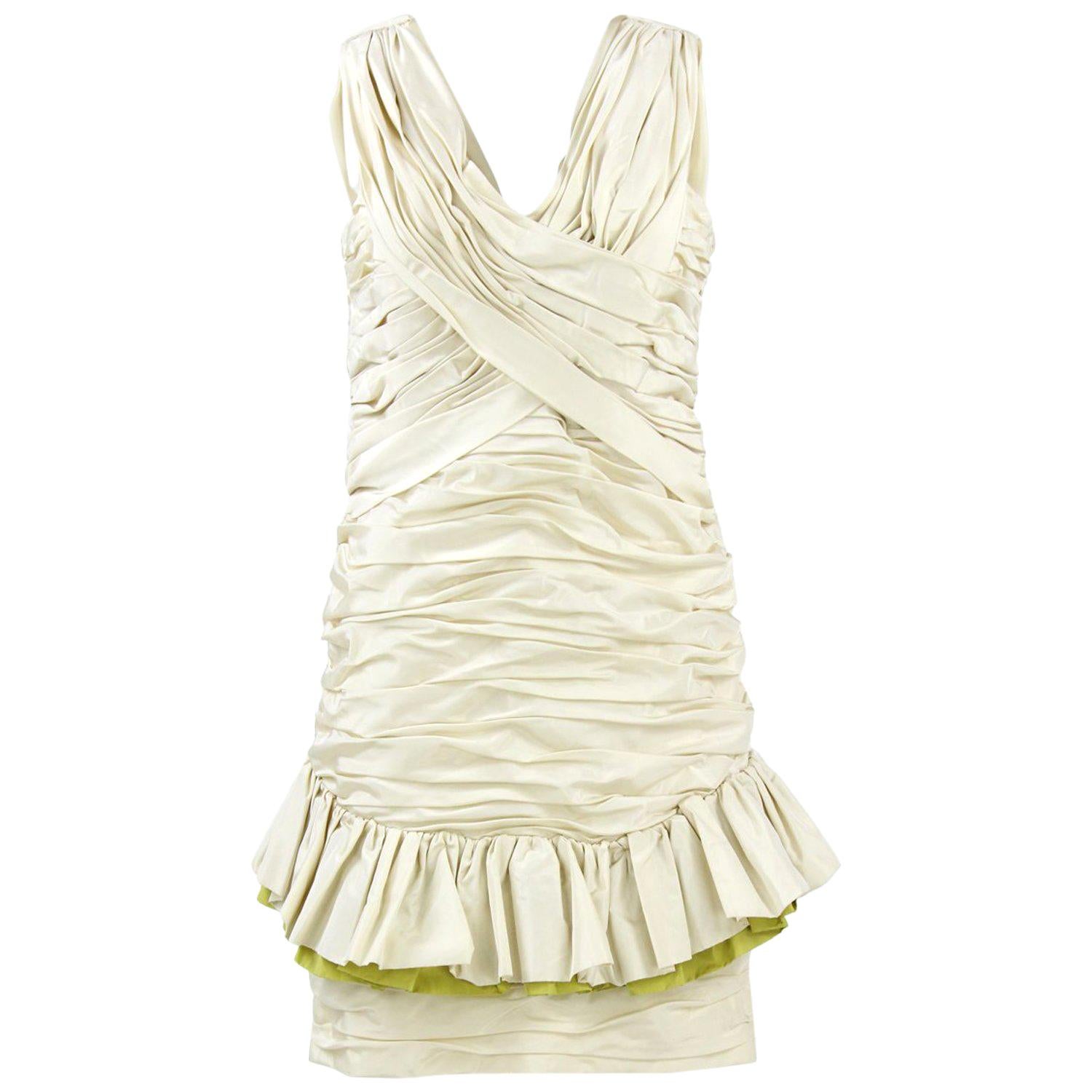 1980s Nina Ricci Off-White Silk Dress
