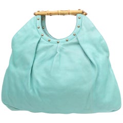 Gucci Bamboo Studded 868778 Blue Leather Hobo Bag