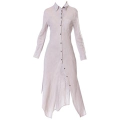 1990S Jill Sander Dove Grey Bias Cut Linen Shirt Dress With Slit