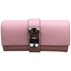 Hermes Rose Sakura Medor Clutch in Tadelakt