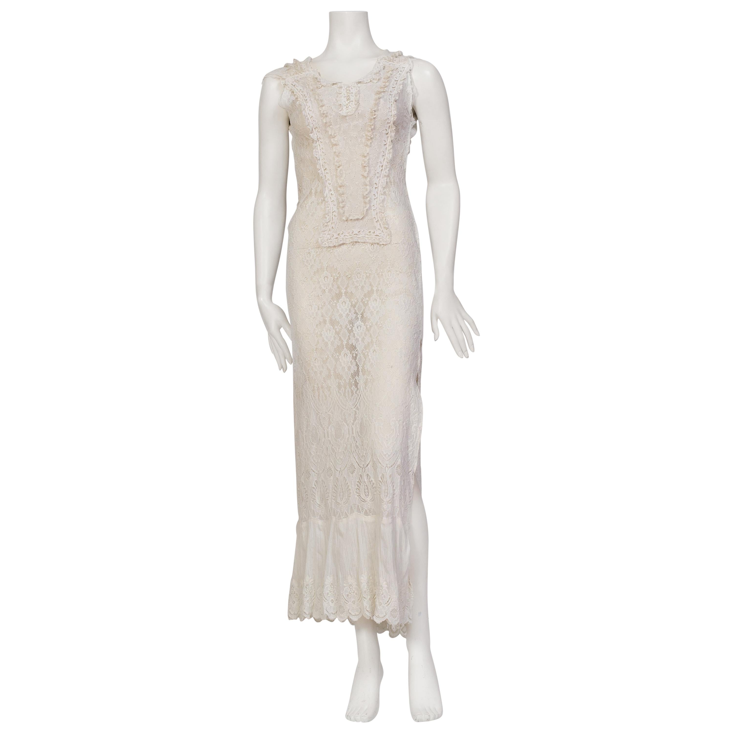 MORPHEW COLLECTION White Maxi Resort Dress Made From Edwardian & 1930'S Lace