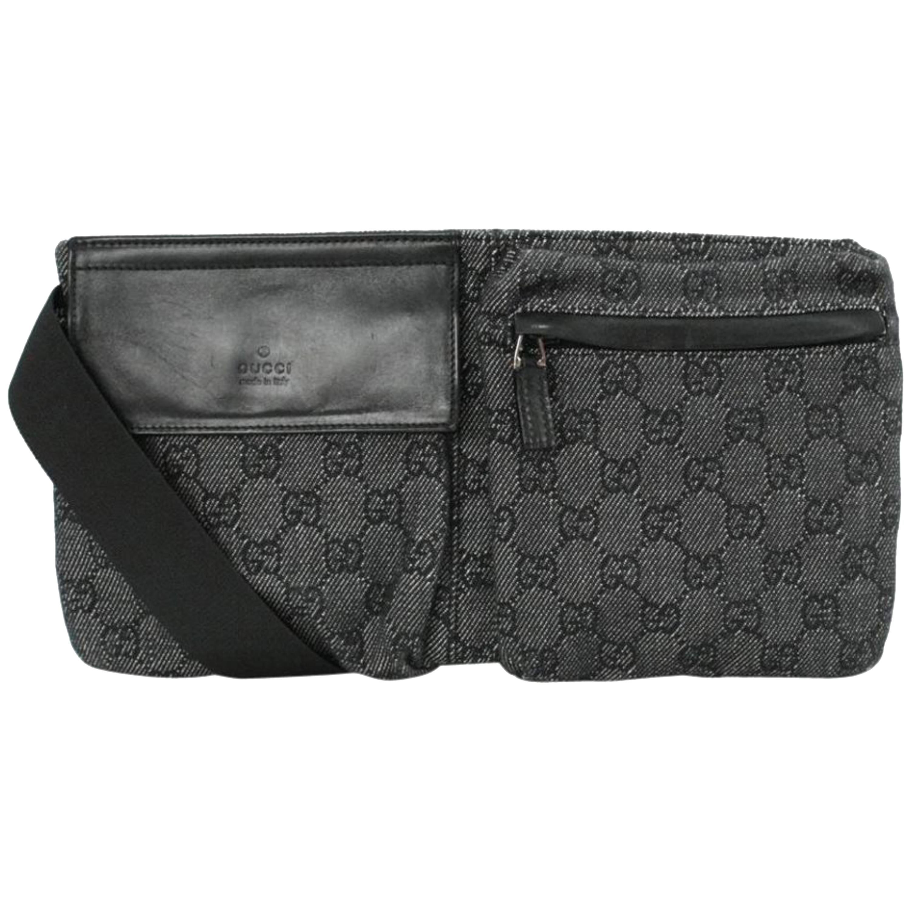 Gucci Monogram Charcoal Fanny Pack Belt 868668 Gray Denim Cross Body Bag For Sale