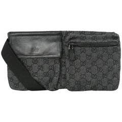 Gucci Monogram Charcoal Fanny Pack Belt 868668 Gray Denim Cross Body Bag
