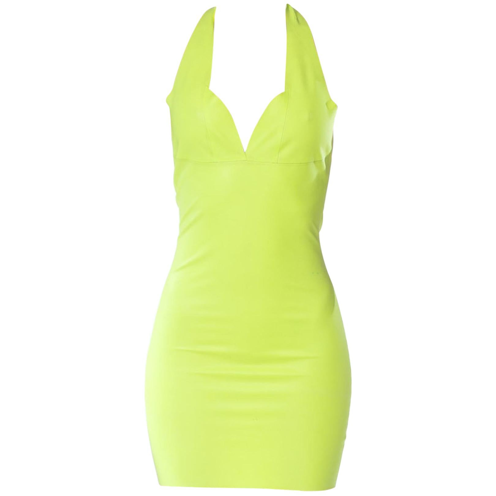 1990s Neon Lime Green Rubber Club Kid Sexy Dress