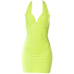 Vintage 1990s Neon Lime Green Rubber Club Kid Sexy Dress