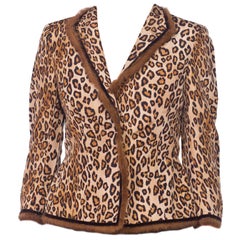 Vintage Alexander McQueen Silk Leopard Jacket with Fur & Velvet Trim