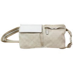 Used Gucci Monogram Signature Belt Fanny Pack 868779 White Canvas Cross Body Bag