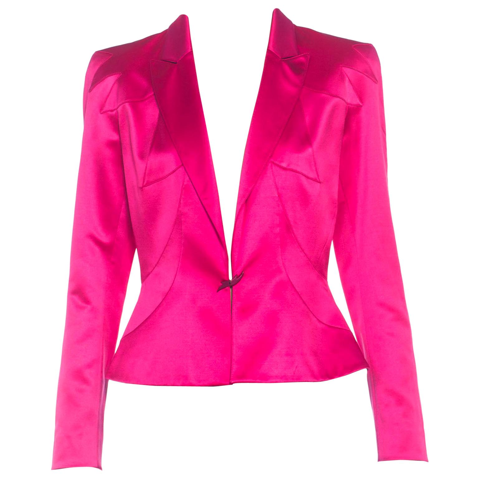 1980S THIERRY MUGLER Hot Pink Silk Satin Jacket