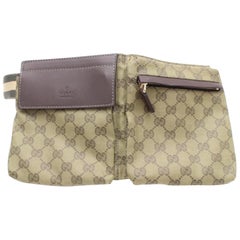 Used Gucci Monogram Khaki Olive Fanny Pack Waist Pouch 868770 Green Canvas Cross Body
