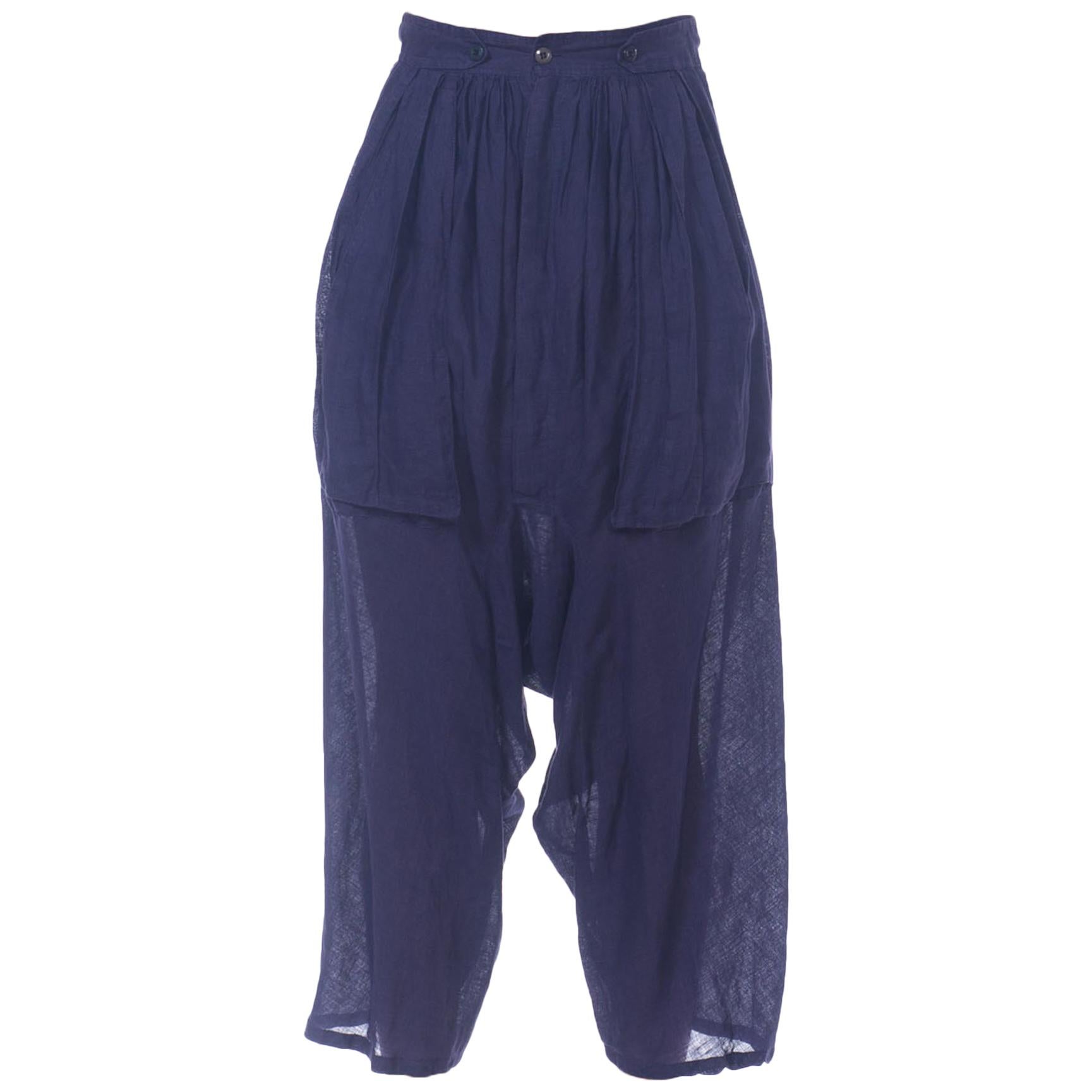 1980S MARITHE + FRANCOIS GIRBAUD Navy Linen Miyake Style Pants For
