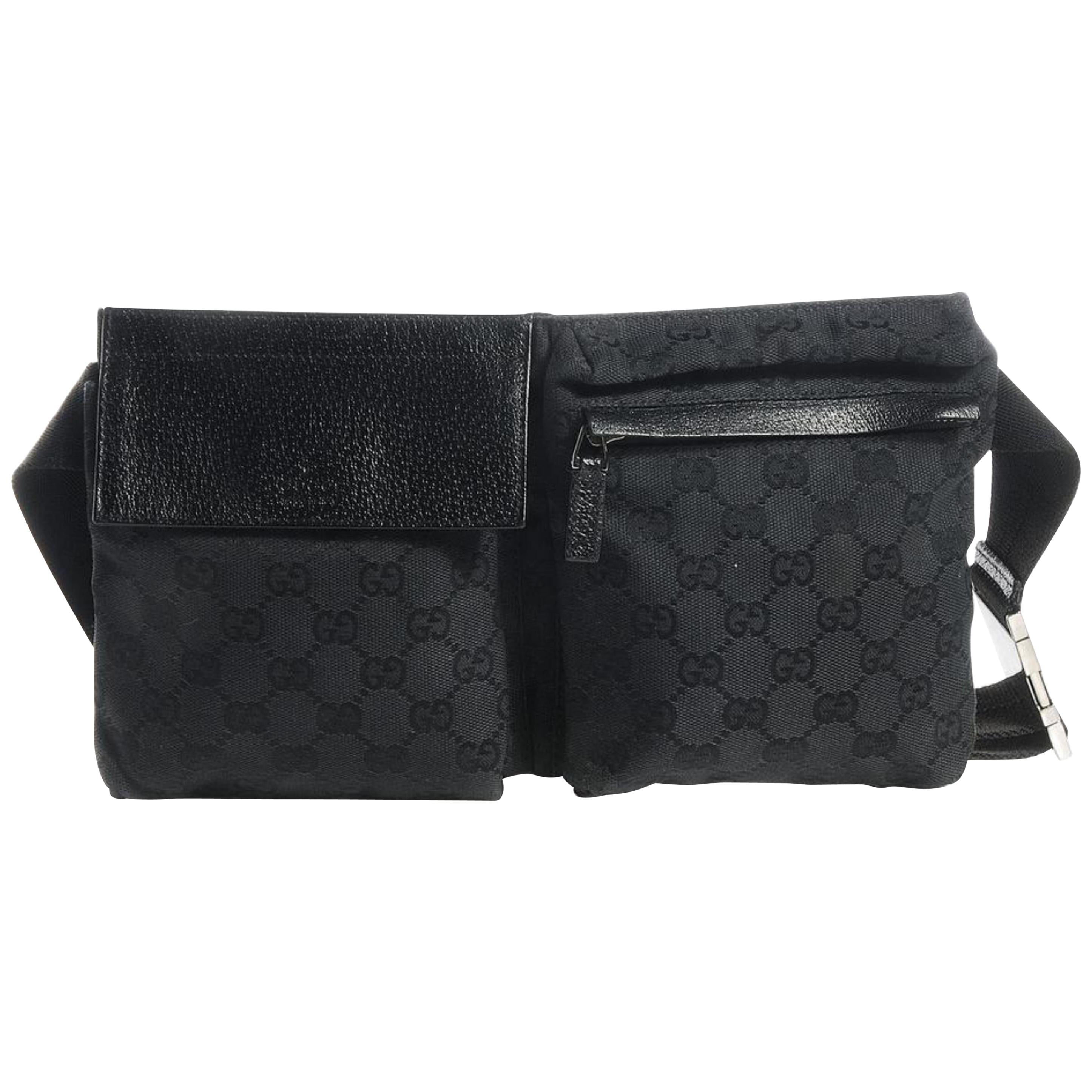Gucci Monogram Gg Belt Fanny Pack Waist Pouch 869604 Black Canvas Cross Body Bag For Sale