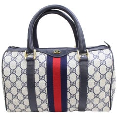 Gucci Boston Supreme Navy Sherry Web Joy 868181 Blue Coated Canvas Satchel