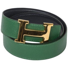 Hermès Green/Blue And Black Reversible 32mm H Logo Kit 868788 Belt