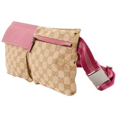 Gucci Monogram Gg Fanny Pack Waist Pouch 868096 Pink Canvas Cross Body Bag