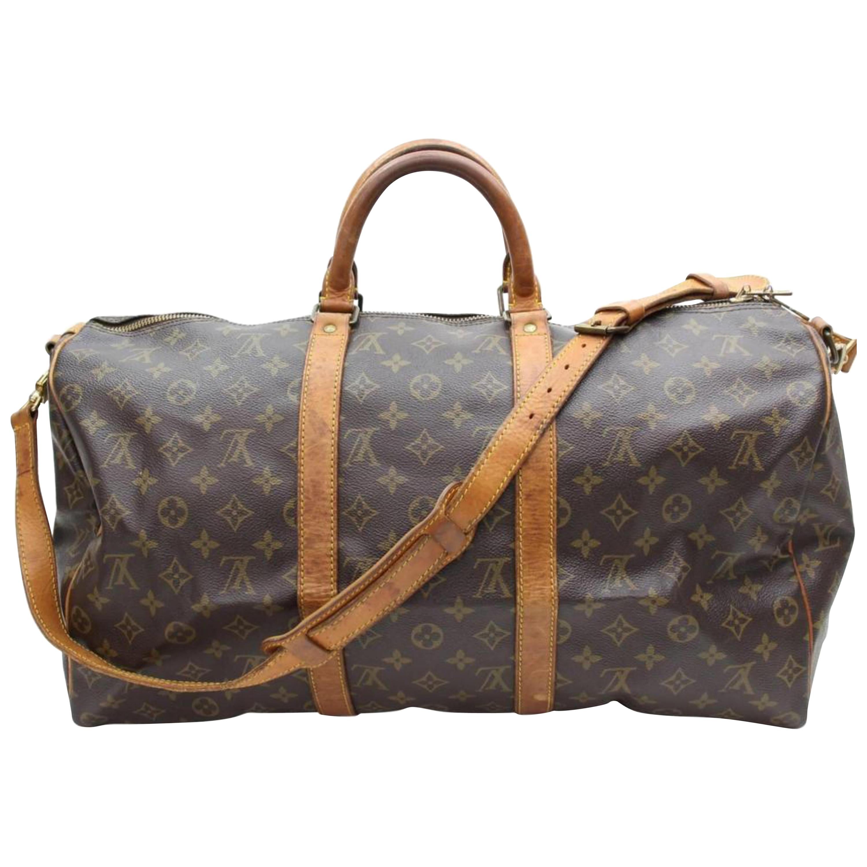 Louis Vuitton Keepall Monogram Bandouliere 50 867974 Brown Coated Canvas Weekend