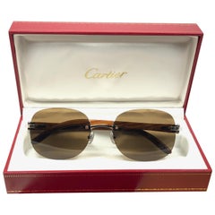 Vintage New Cartier Serrano Precious Wood  Full Set Brown Lens France Sunglasses