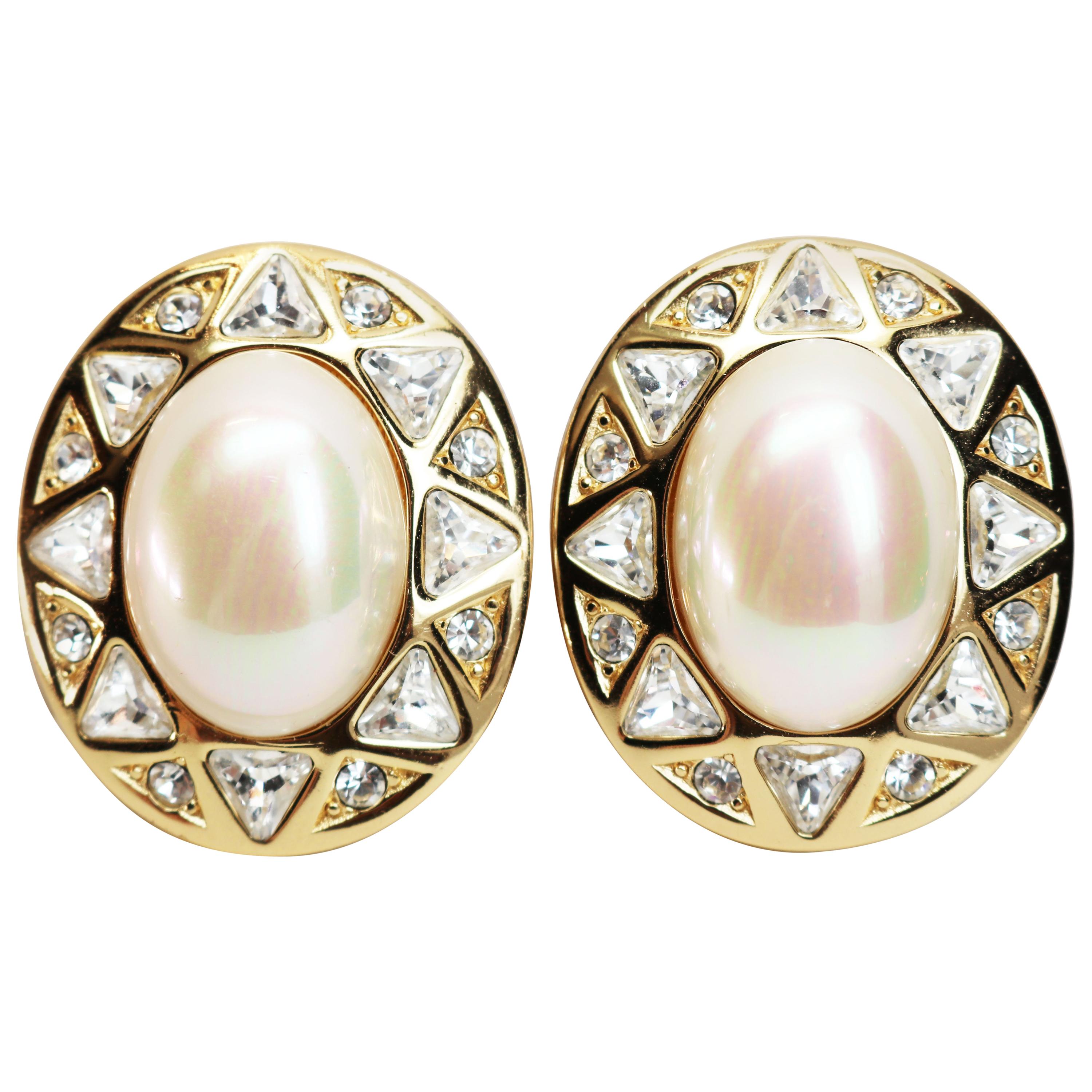 Christian Dior Pearl and Crystal Earrings For Sale