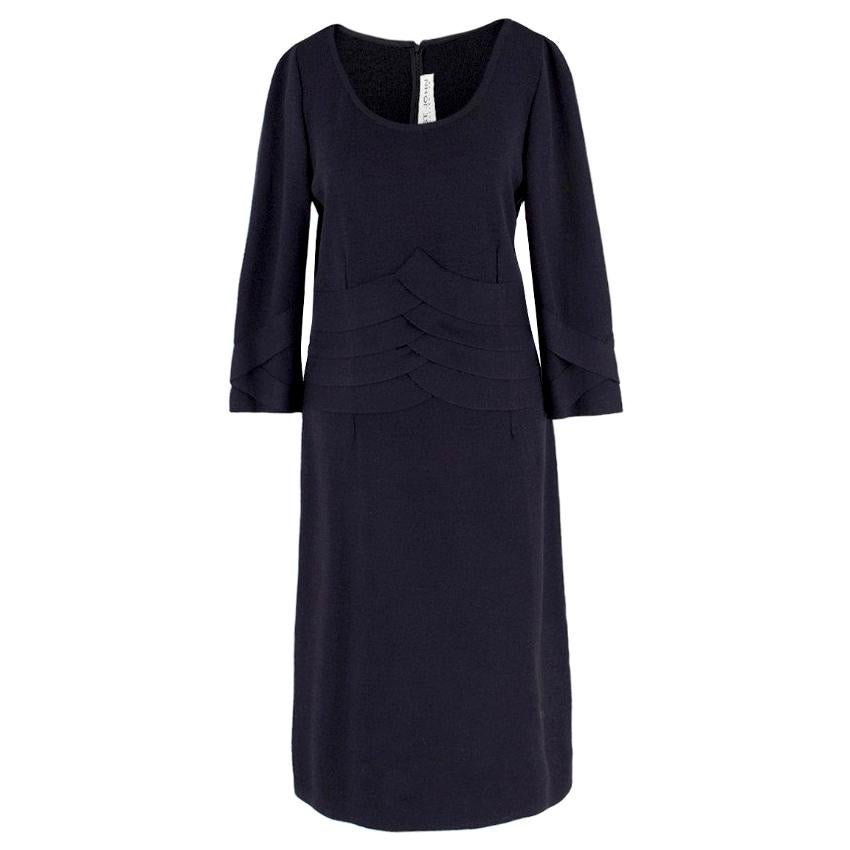 St John Collection Pleated-Waist Dark-Navy Wool Dress US 8