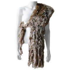 Ann Demeulemeester Natural Light Beige Llama Fur Wrap Shawl Scarf 