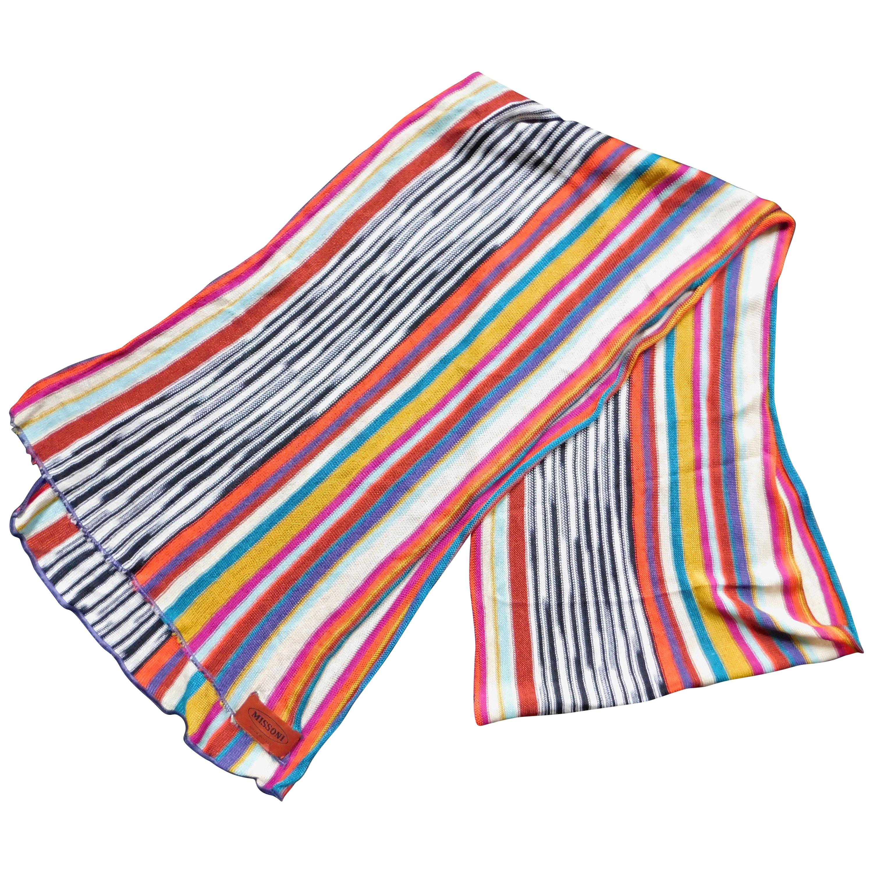 Missoni Scarf Knitted Silk Multicolour Stripes