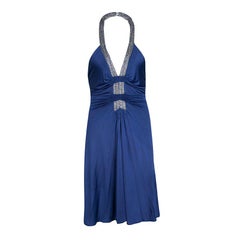 Roberto Cavalli Blue Knit Bead Embellished Halter Dress M