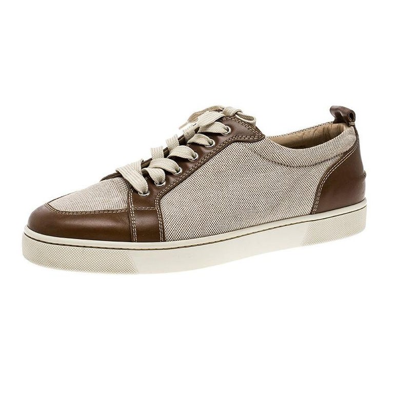 Christian Louboutin Beige/Brown Canvas and Leather Rantulow Sneakers ...