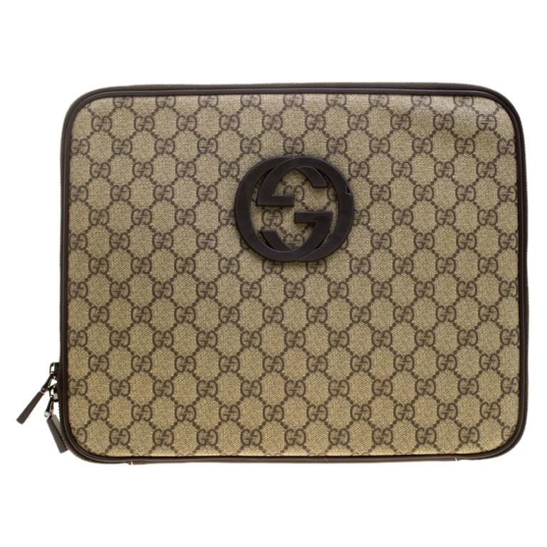 Gucci Beige GG Supreme Canvas Interlocking GG Netbook Case