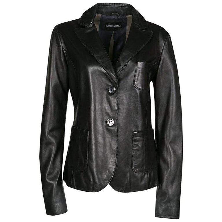 Emporio Armani Black Lambskin Leather Two Button Blazer L For Sale at ...