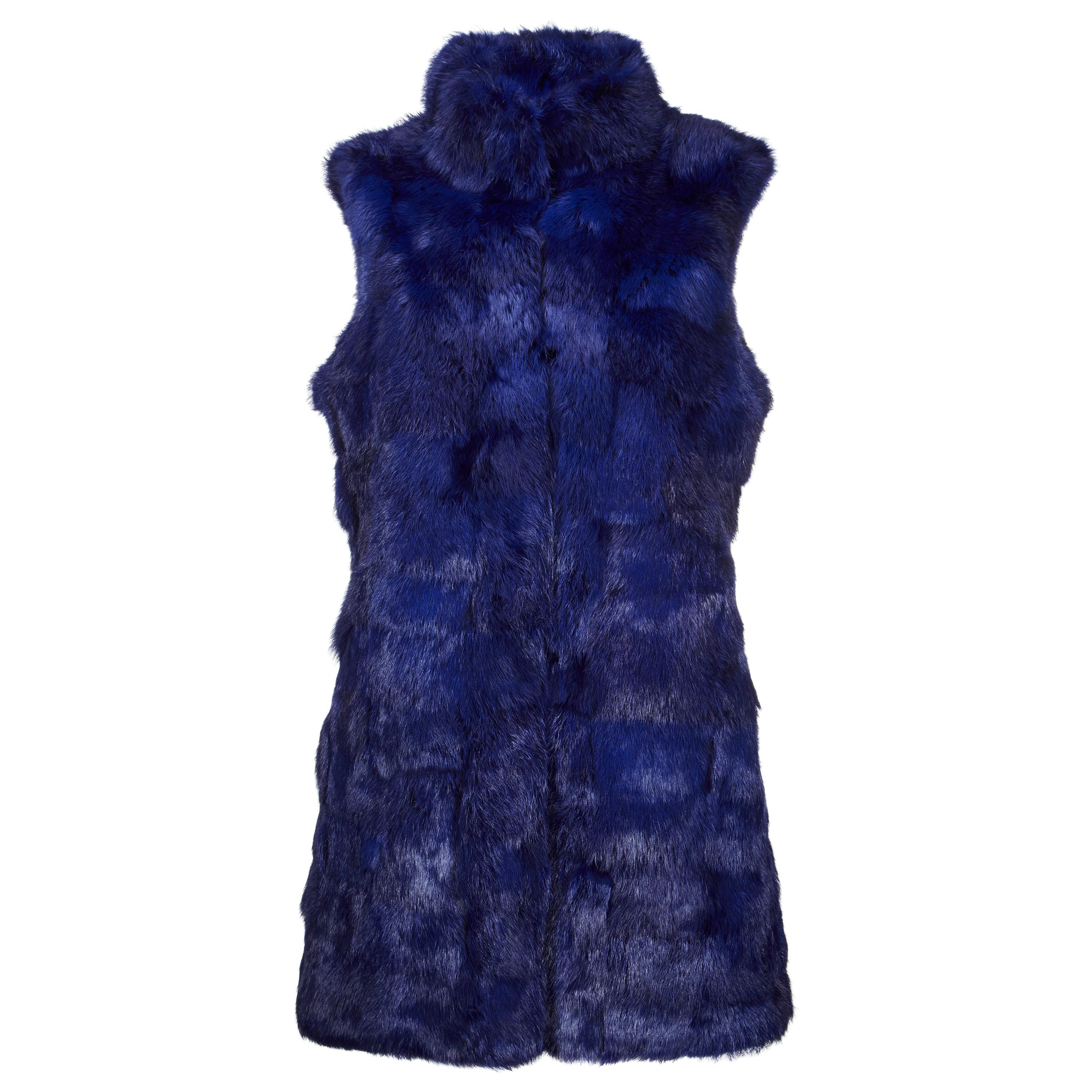 Verheyen London Nehru Gilet in Rabbit Fur in Navy Sapphire - Size Uk 8-10