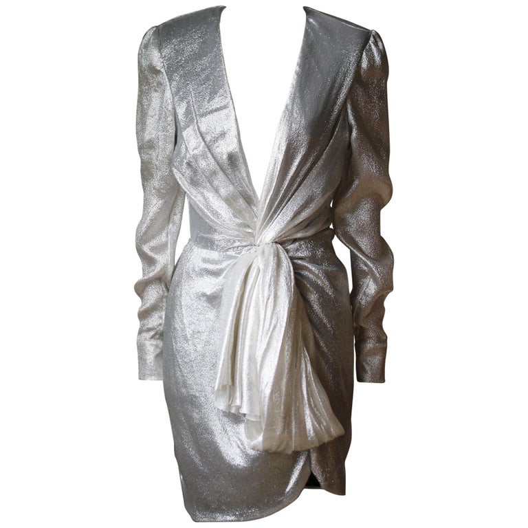 Redemption Metallic Draped Long-Sleeve Dress at 1stDibs