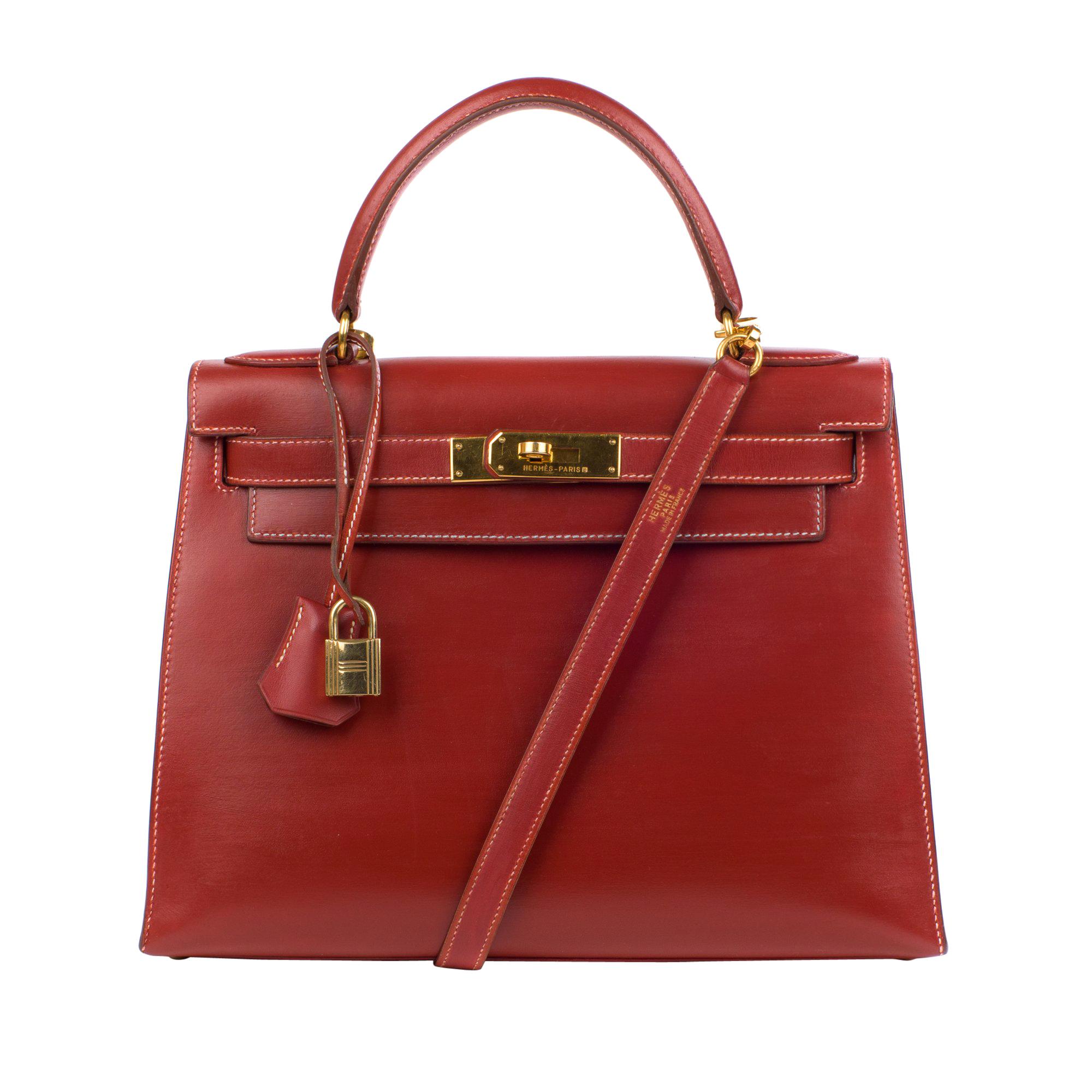 Hermes kelly 28cm Red Brick box Leather Handbag