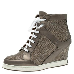 Jimmy Choo  Lame Glitter and Metallic Leather Panama Wedge Sneakers Size 37.5