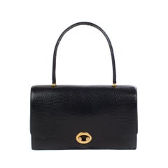 Vintage Hermes Boutonniere 26cm Black Lezard Handbag