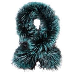 Verheyen London Lapel Cross-Through Collar in Soft Emerald Fox Fur - Brand New 