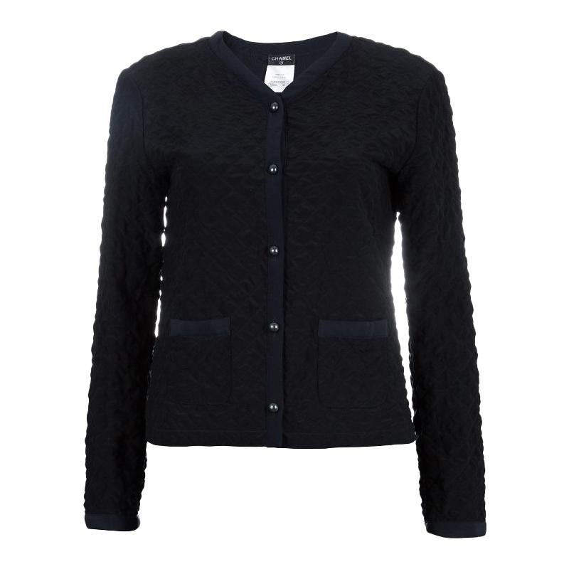 Chanel Black Silk Quilted Jacket S For Sale at 1stDibs
