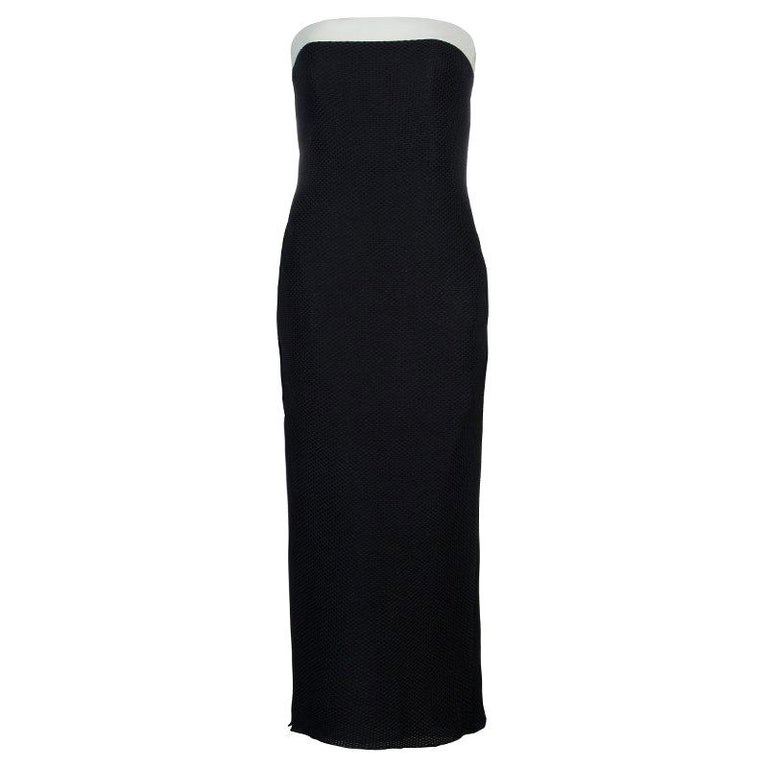Chanel Black Contrast Leather Trim Detail Strapless Maxi Dress M For ...