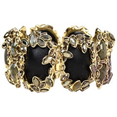 Alexis Bittar Black Stone Goldtone Bangle Bracelet W/ Crystals