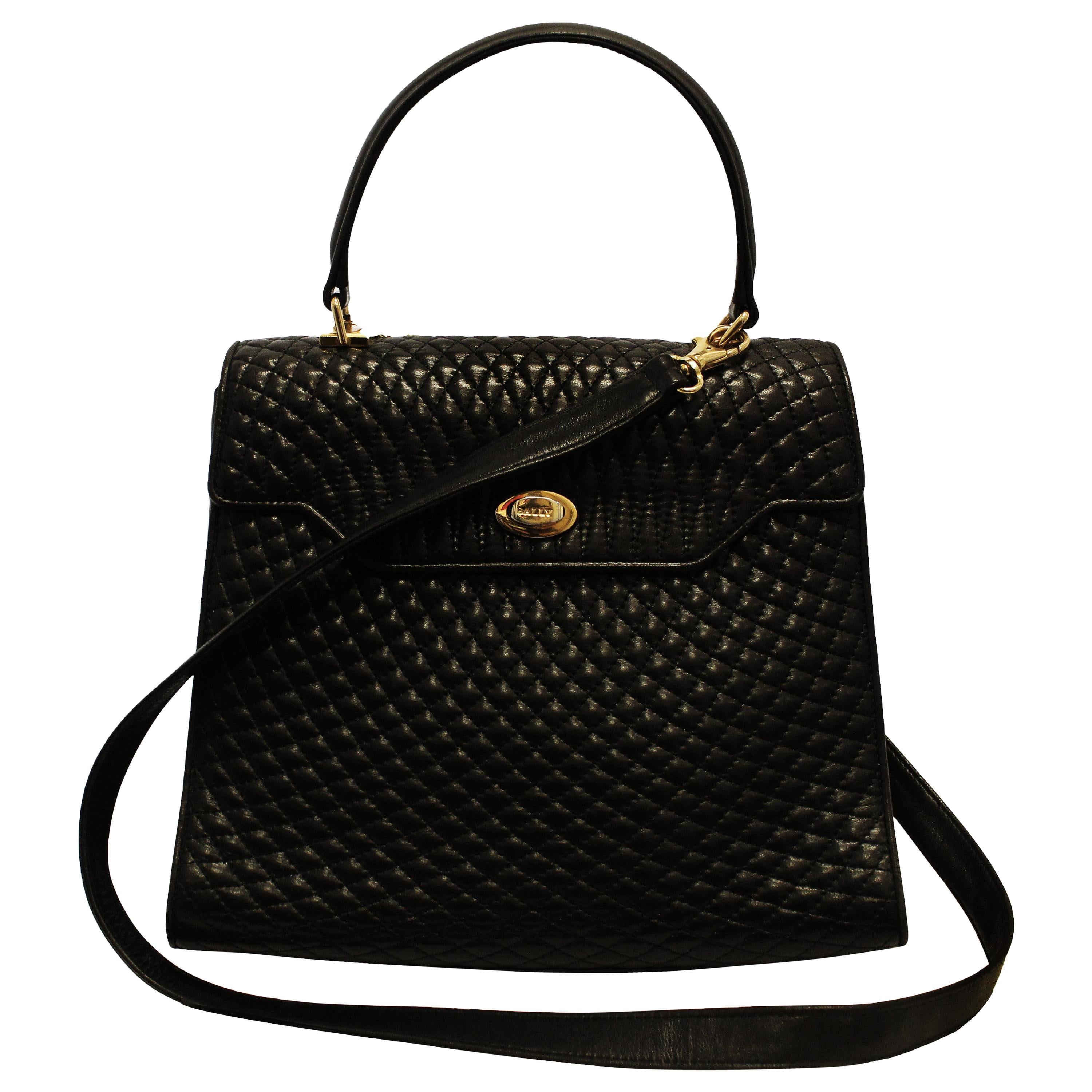 Bally Vintage Black Quilted Top Handle Bag 