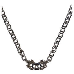 Stephen Webster Oxidized Sterling Silver Chain Link Necklace W/ Blue Sapphires 