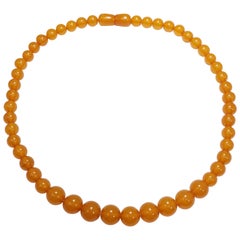 Vintage Russian Baltic Amber Orange Graduated Bead Necklace w Bead Screw Clasp