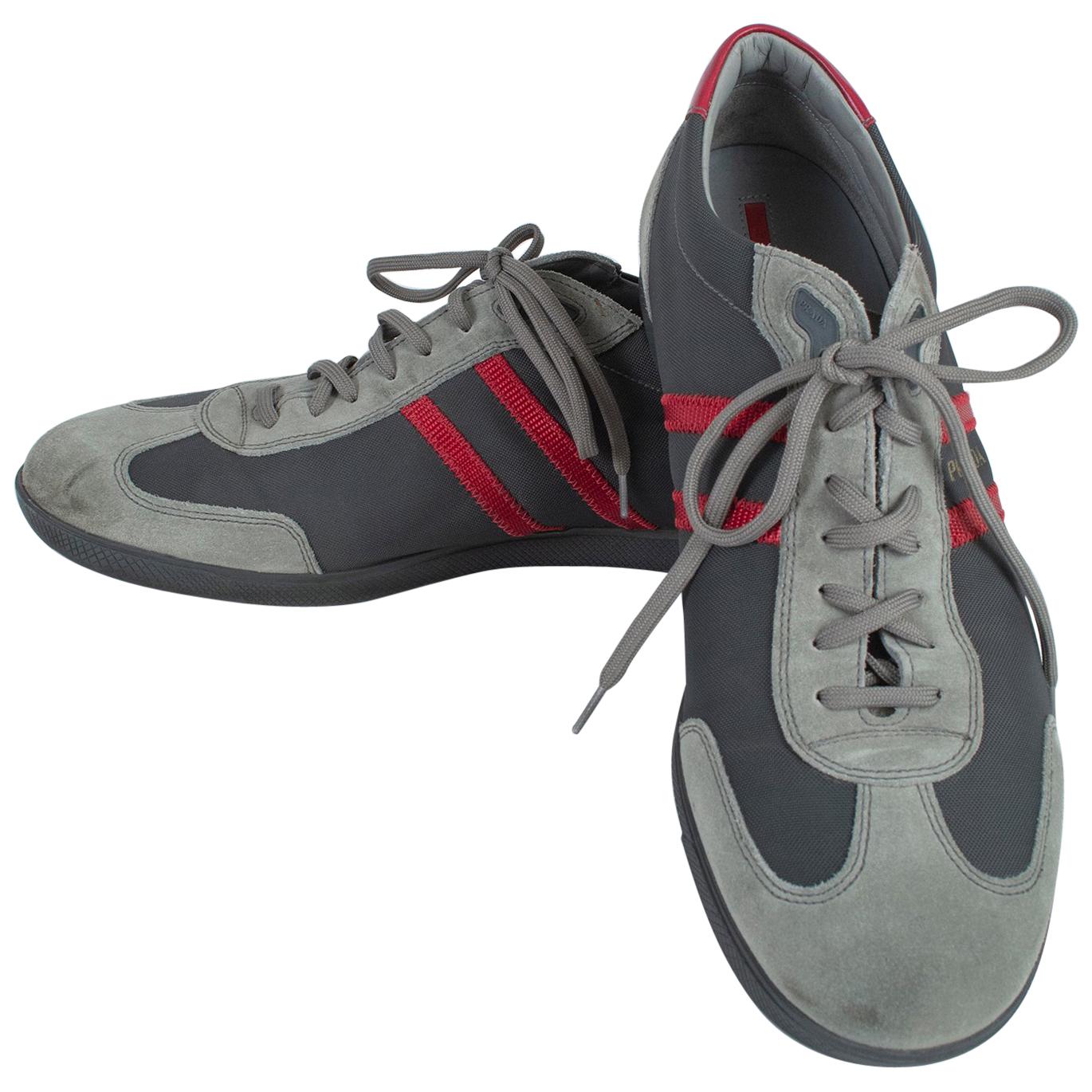 Men’s Prada Gray and Red Suede Sneaker Bowling Shoe, 21st Century