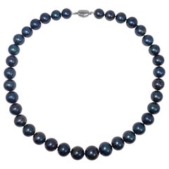 Blue-Green Tahitian Pearl Beaded Necklace with Sterling Silver Clasp, 52 cm Long