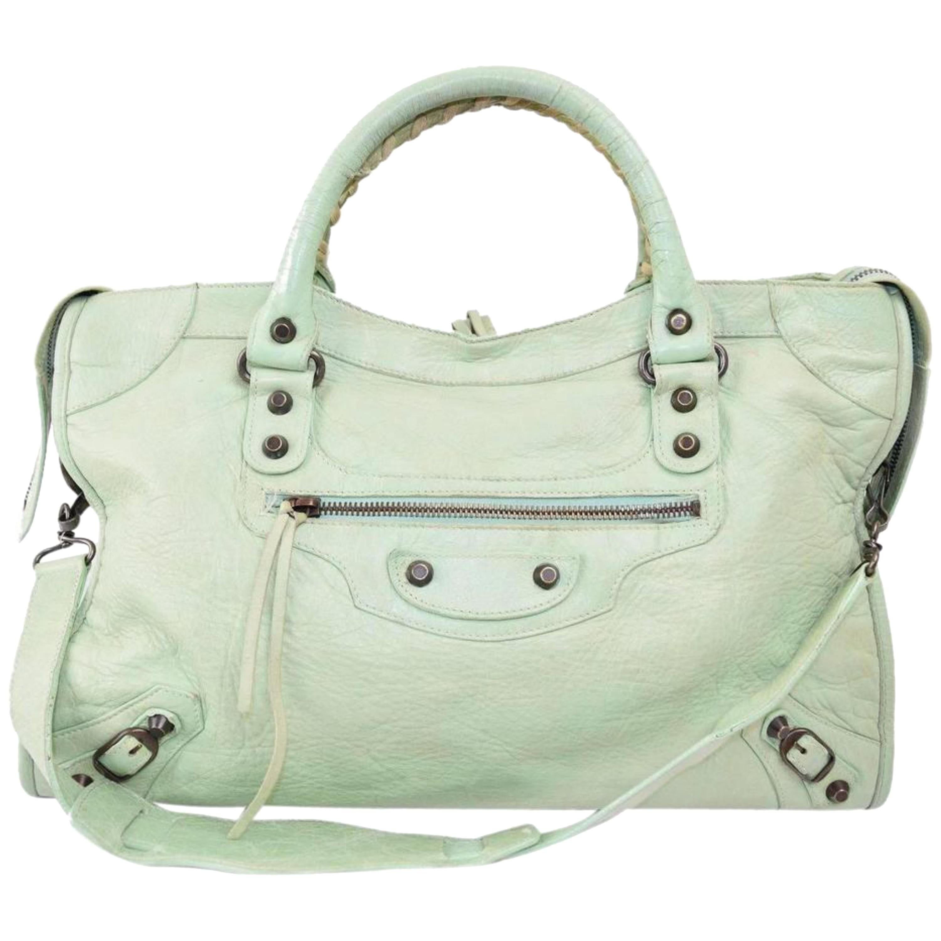 Balenciaga Mint City 2way 869570 Green Leather Shoulder Bag For Sale