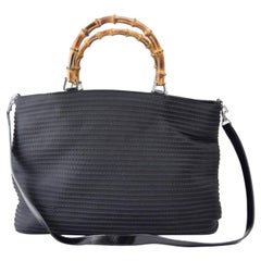Gucci Quilted Bamboo 2way Tote with Strap 869588 Black Canvas Shoulder Bag
